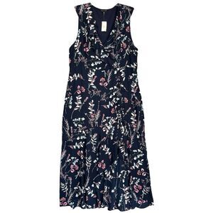 Banana Republic Floral Maxi Dress Womens 20 Ruffled High Low Faux Wrap Blue Pink